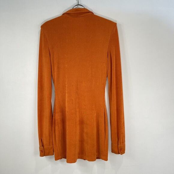 With Jean | Andy Dress Maple Ruched Front Slinky Shirt Dress Orange XS - Picture 5 of 14